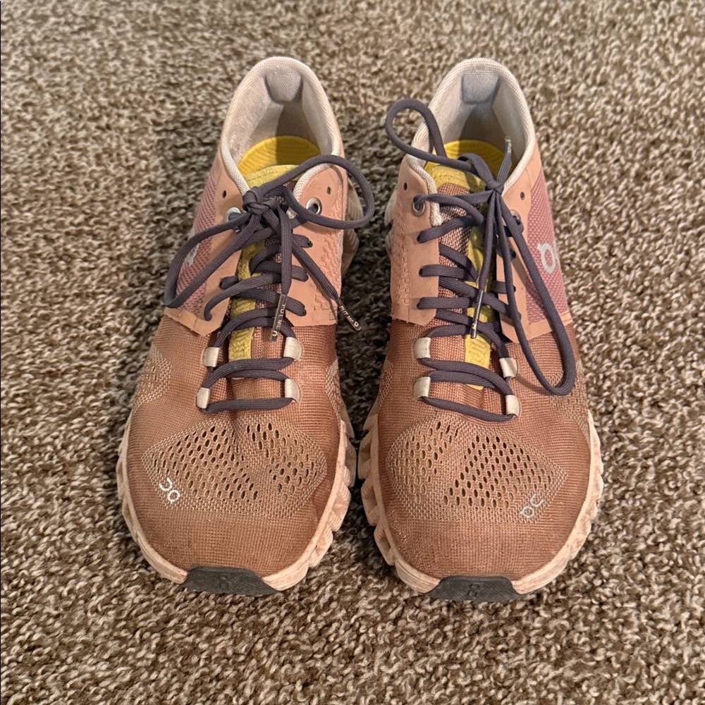 On Women's Athletic Shoes - Brown and Yellow - Picture 2 of 6